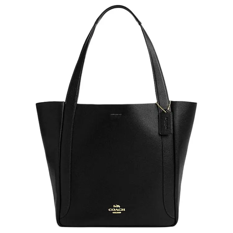 Coach Hadley 31 Logo Magnetic Closure Leather Tote Bag for Women, Large Black