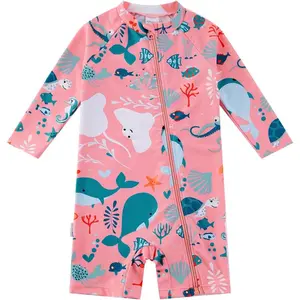 Baby Girl One Piece Swimsuit Sunsuit with Full-Length Zipper UPF 50+ Sun Protection Infant Swimwear(Gift)