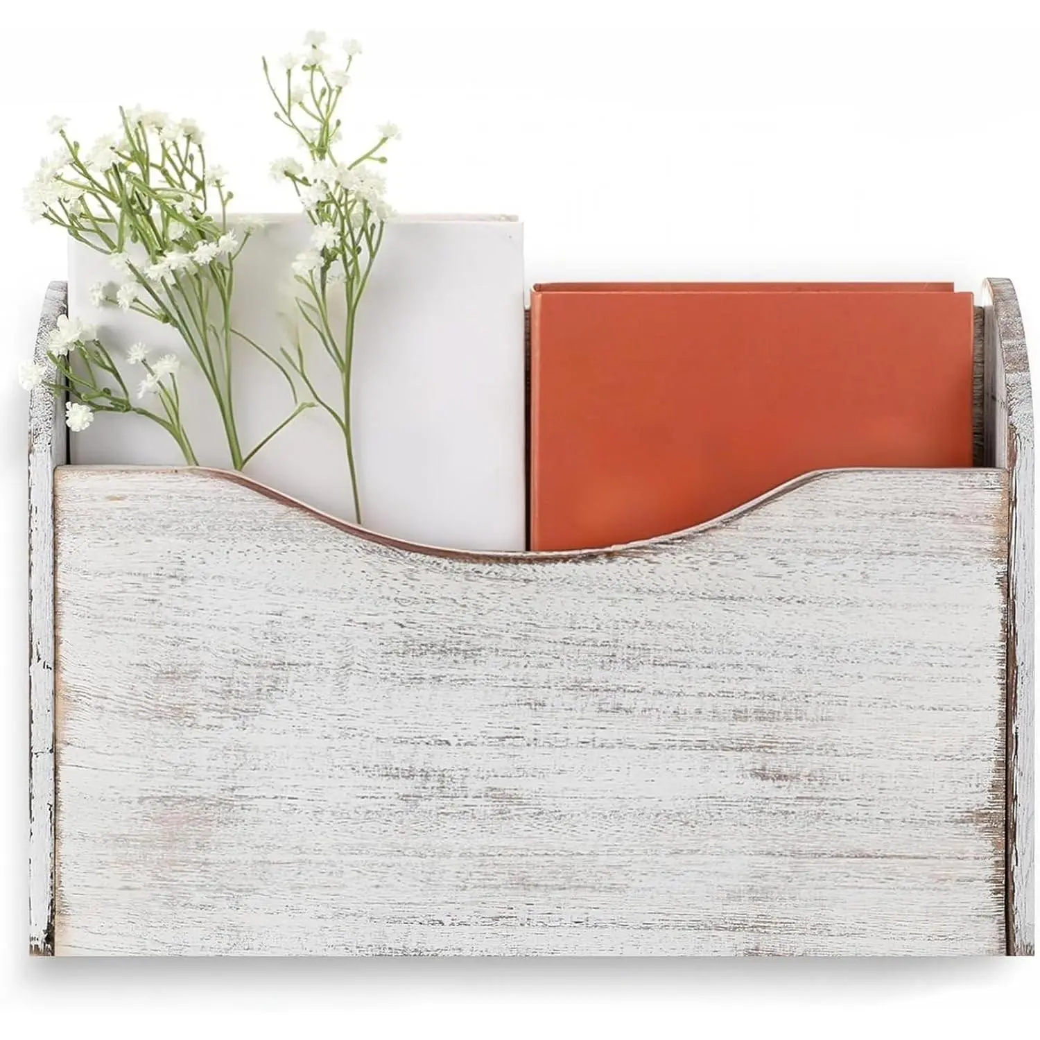 Wall Mounted File Holder Wood Magazine Holder Wall Hanging File Organizer for Office Mail Magazine Letter Paper Folder Organization (White)