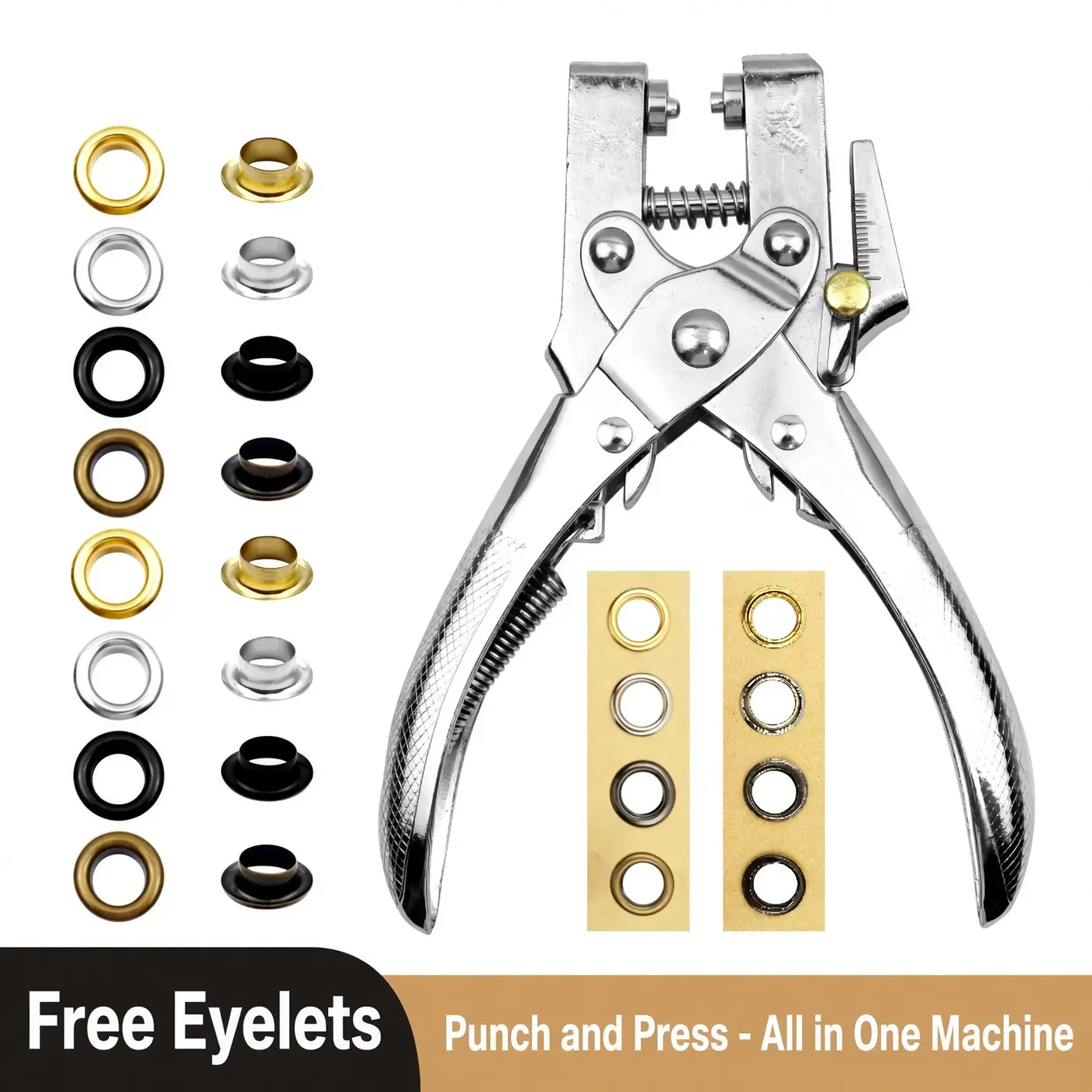 Heavy Duty Grommet Hole Punch Pliers, Hand Press Eyelet Setting Tool with Metal Grommets, DIY Craft Eyelet Kit for Shoes, Fabric, Leather, Canvas