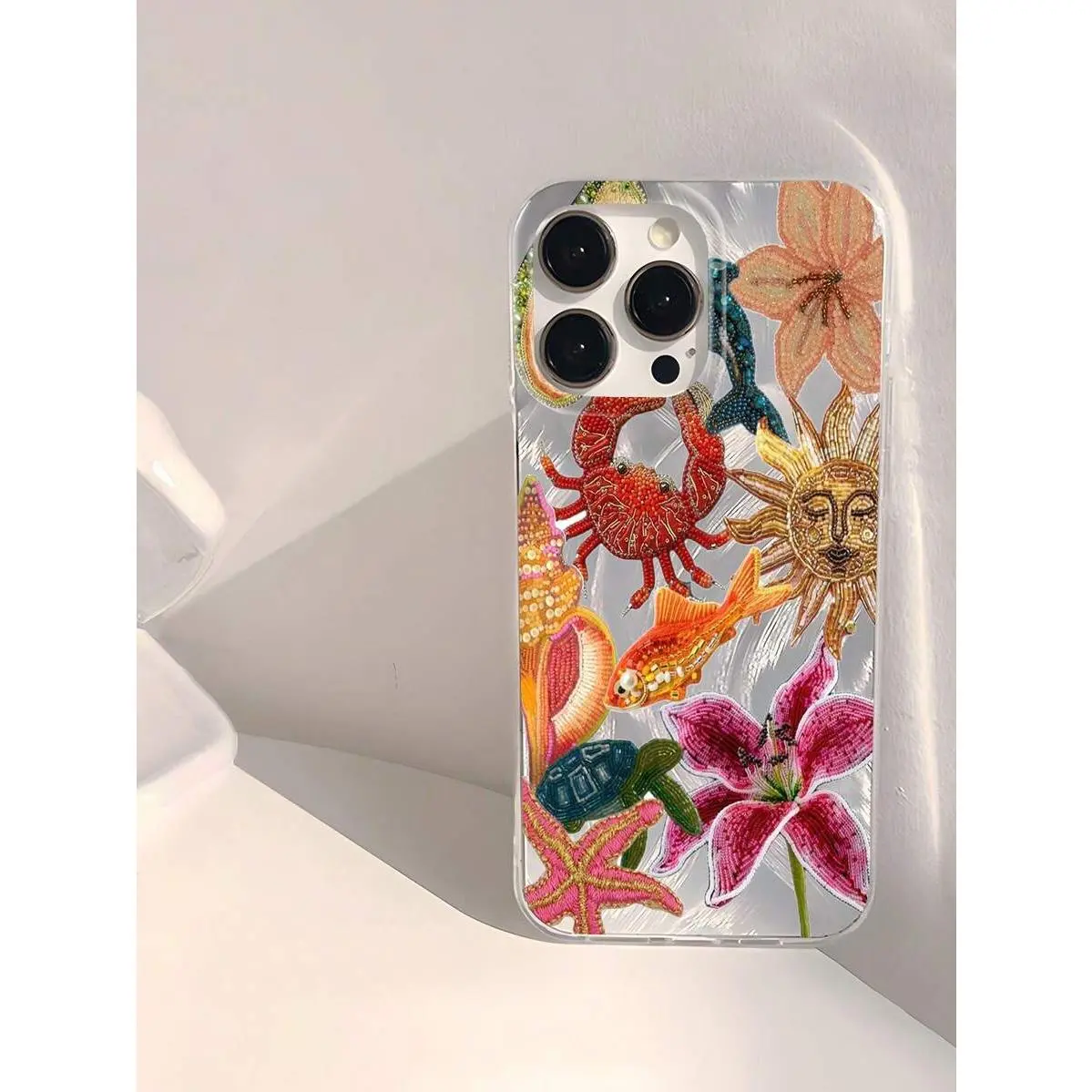 1pc Fashion Personalized Beaded Heart, Pomegranate, Star, Flower Graphic Waterproof, Fingerprint Proof, Scratch Resistant, Transparent IMD Soft Glossy Smooth Phone Case Shockproof Anti-Fall, Accessories