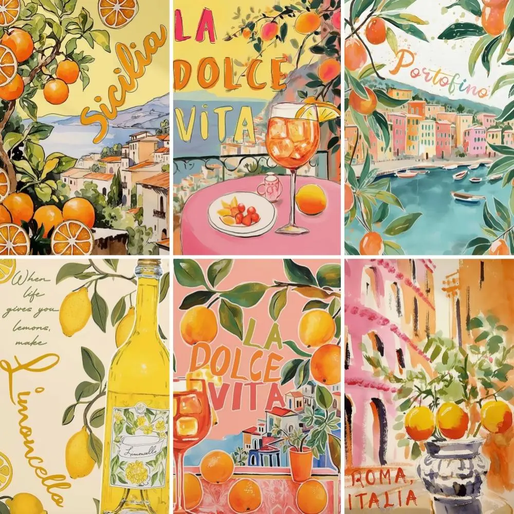 Italian Lemon Paint by Numbers Kit for Adults | La Dolce Vita Mediterranean Wall Art | Sicily Amalfi Coast Canvas Painting | DIY Acrylic Paint Set | Relaxing Hobby | Home Decor Gift