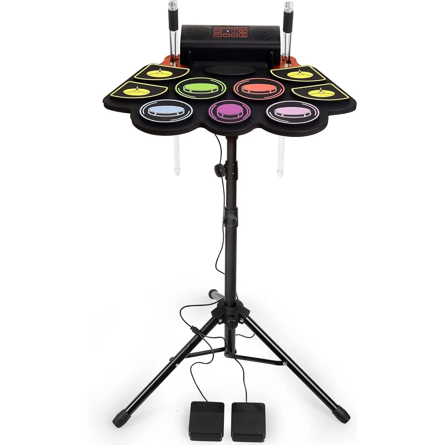Electric  Drum Set, Drum Set Practice 9 Pads With Stand, Recording,Light Up Drum Sticks,Drum Pedal,Midi, Stereo Speaker(Rainbow)