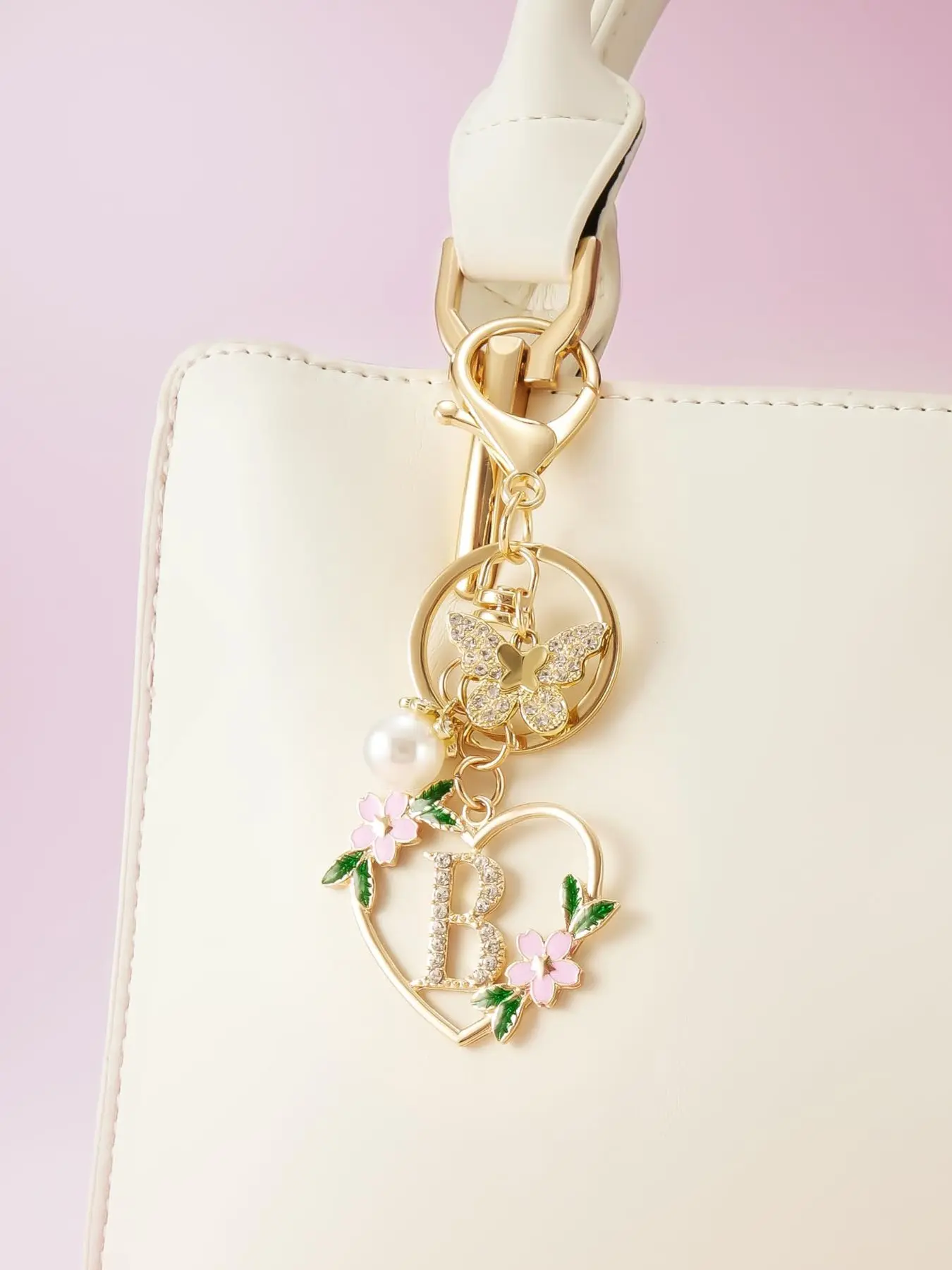 Gold Heart Initial Letter Keychain for Women Key chain Keyring for Purse Handbags Backpack Charm