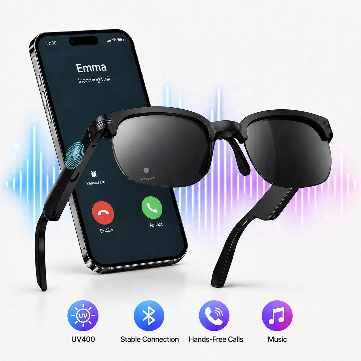 Smart Glasses,Wireless Open-Ear Speakers with Mic, Smart Audio Glasses,Hands-Free Calls, Music and Voice Assistant,Touch Control,Bluetooth Glasses for Men Women