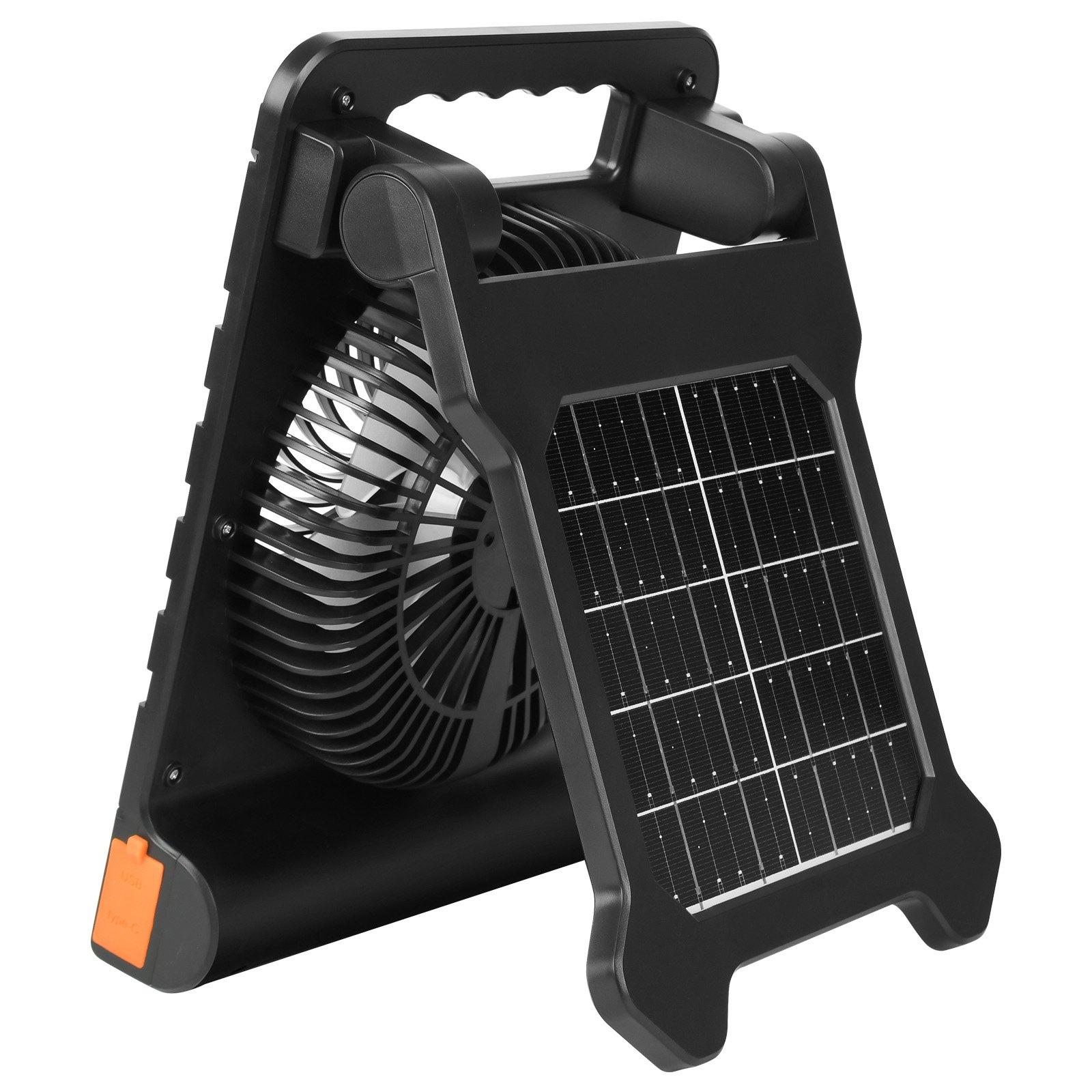 VEVOR 10000mAh Rechargeable Solar Fan with LED Lantern, 7 inch Portable Fan Cordless with 4W Foldable Solar Panel, 4-Speed& Timer& Quiet,USB Battery Powered for Camping Tent Worksite Office Desk
