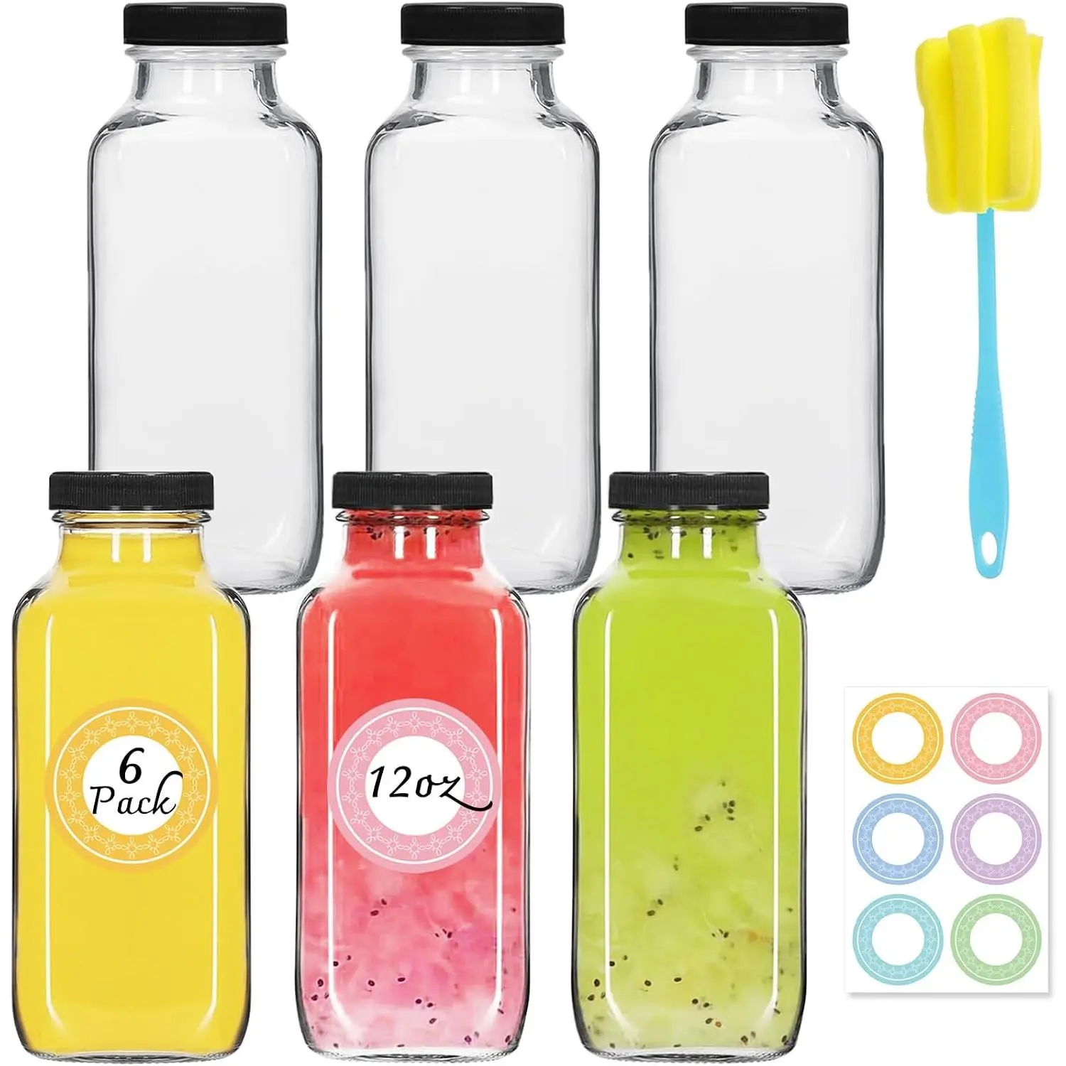 3 pack 8 oz Glass Juice Bottles with , 250 ml  Glass Water Bottles, Empty Drink Containers Drinking Jars with Brush, for Milk, Juicing, Kombucha, Ginger