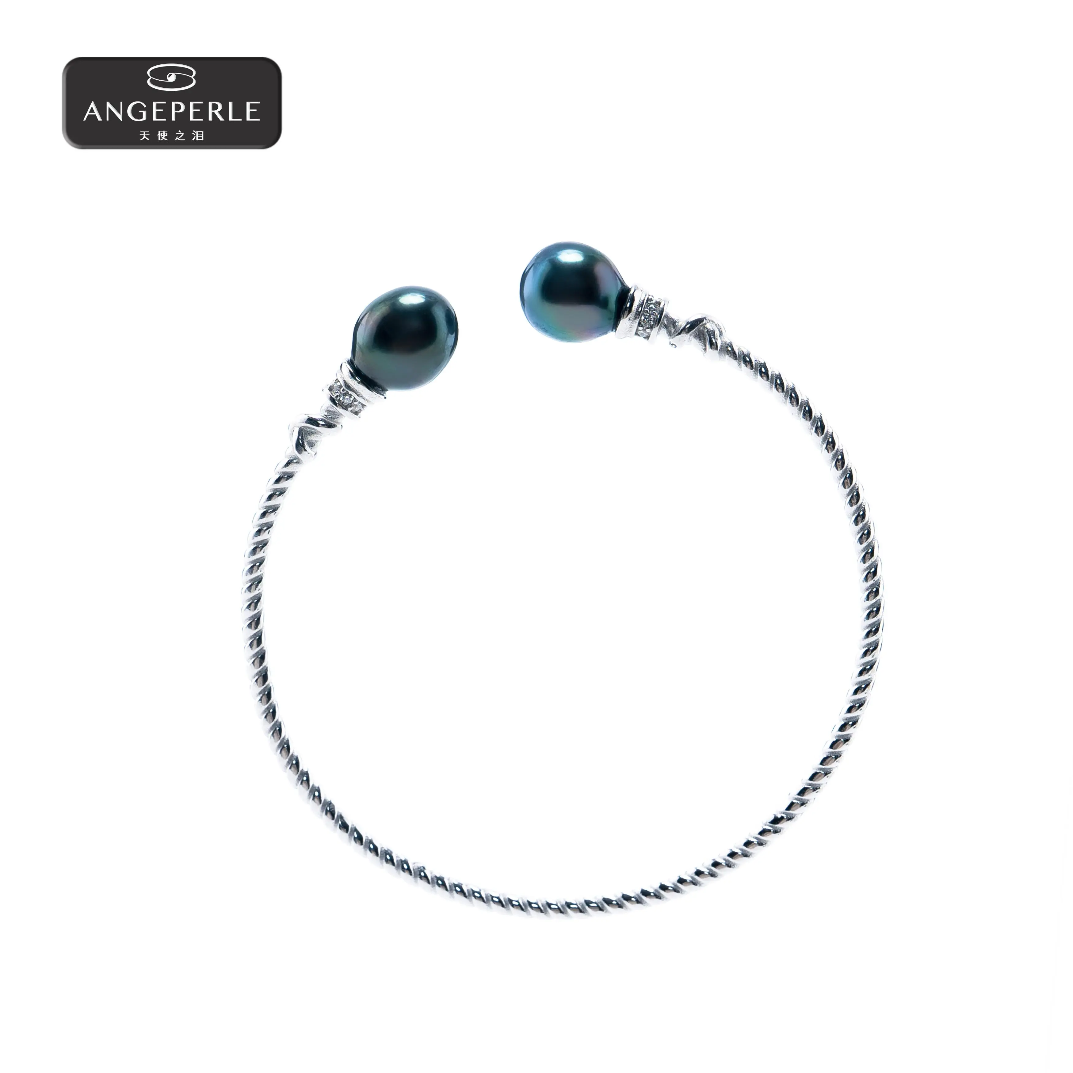 ANGEPERLE Unisex S925 Silver 9-10mm Tahitian Saltwater Pearl Bracelet - Model TSZZN114, Ideal for Casual Wear