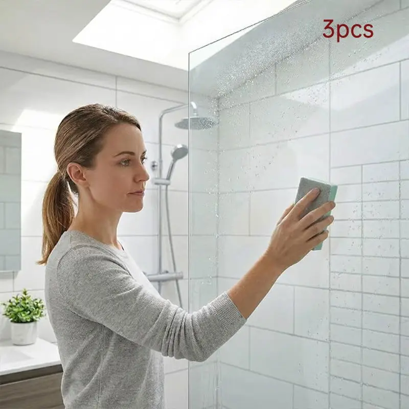 3pcs Glass Water Stain Magic Eraser Brushes, Powerful Cleaning Tool for Bathroom Mirrors, Shower Tiles, Windows, Multi-Functional Cleaner