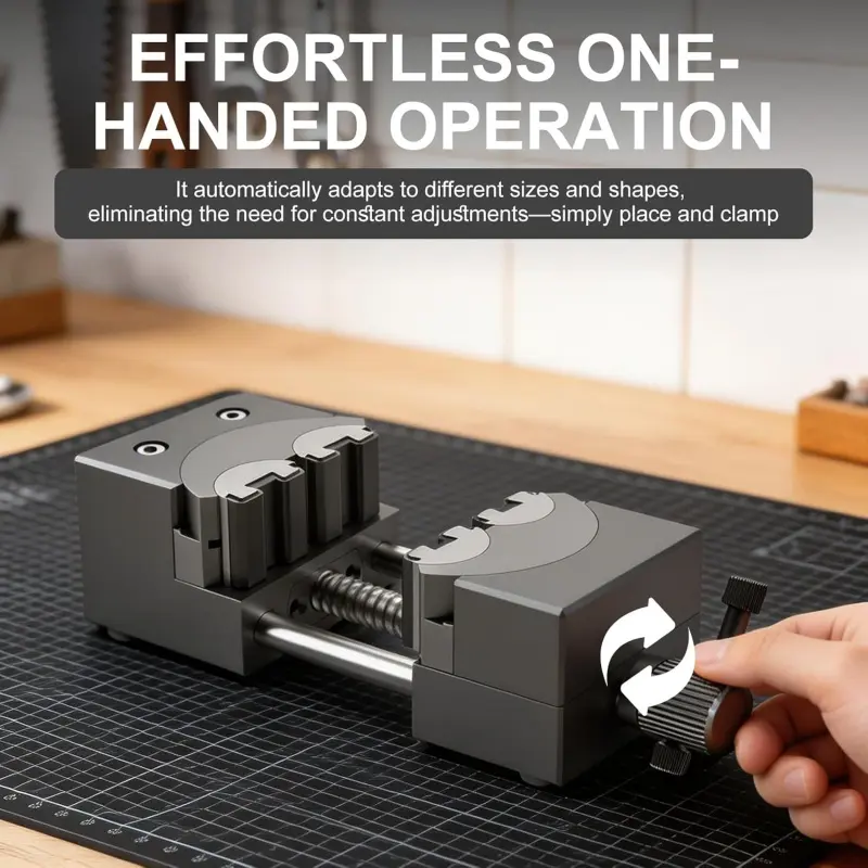 Mini Vise, 2.4-inch (approx. 6.2 cm) Opening Drill Press Vise, Universal Shape Compatibility, Self-adjusting Smart Fractal Vise. Crafted from aerospace-grade aluminum alloy with precision CNC machining. Ideal for DIY projects, jewelry making, model build
