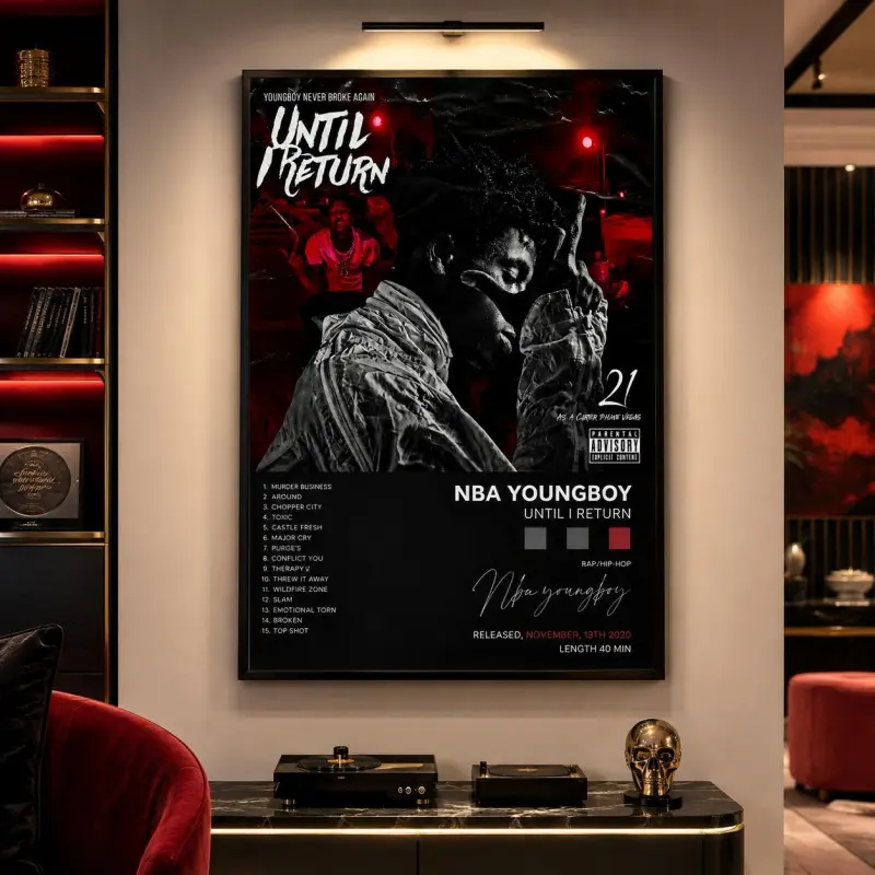 NBA YoungBoy 90s Until I Return Album Cover Canvas Poster, 360 Alley Minimalist Wall Art, Hanging Decorative Wall Decoration for Bedroom, Ideal Gift for Music Fans, Rap Music Wall Art, Hip Hop Poster, Music Room Decor, Canvas Prints Artistic