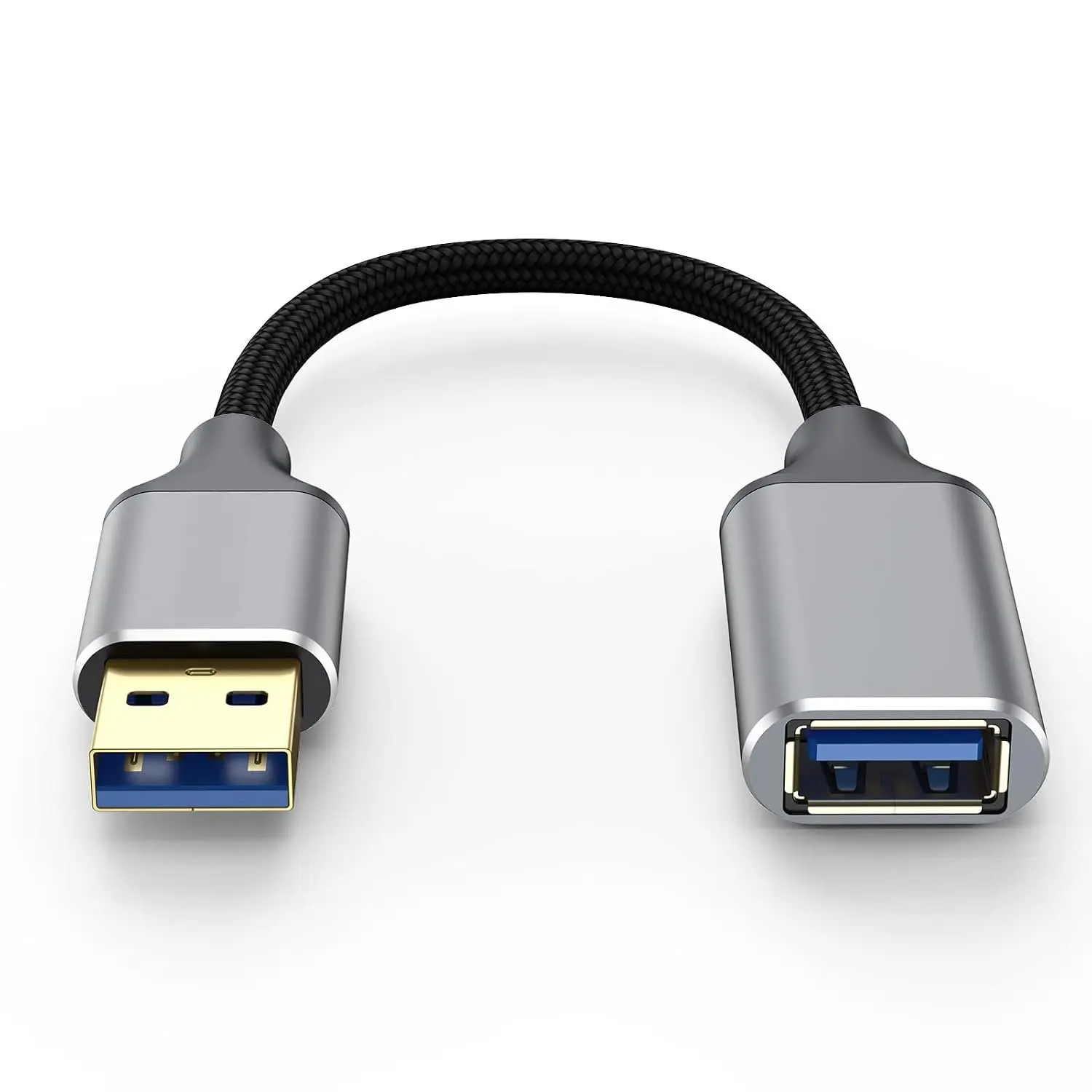 6 inch Compact USB 3.0 A Male-Female Braided Shielded Extension Cable, 5Gbps Data Sync Plug-and-Play Braided Cable, Compatible with USB Peripherals, Flash Drive, Printer