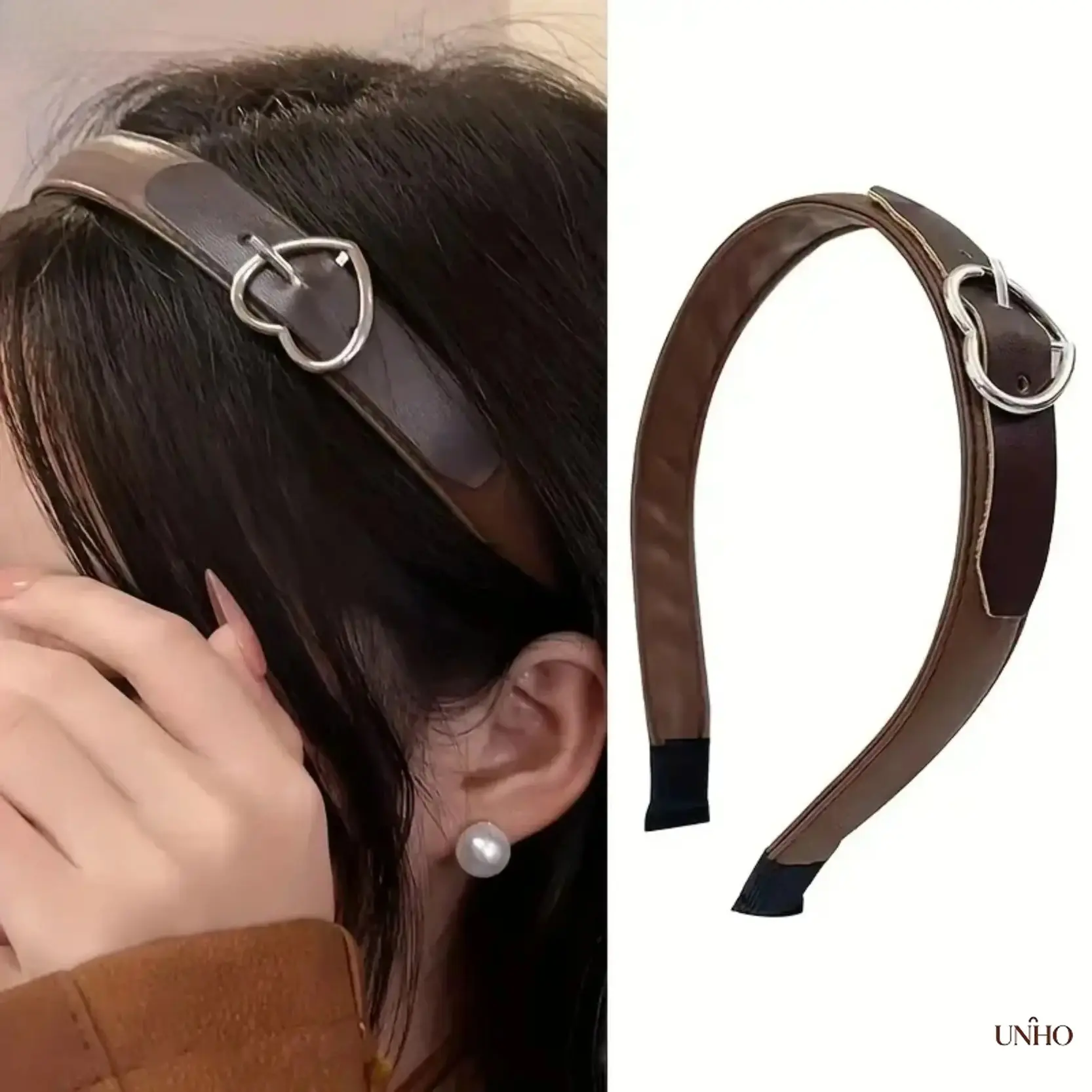 Women's Faux Leather Heart-Shaped Wide Headband, Non-Slip No-Pressure Hairwear with Cute Heart Ornament, Gentle Elegant Fashion Sense Makeup Item, Convenient to Fix Bangs, Prevents Sliding Down, Sweet Daily Matching DIY Bag Accessory, Girls