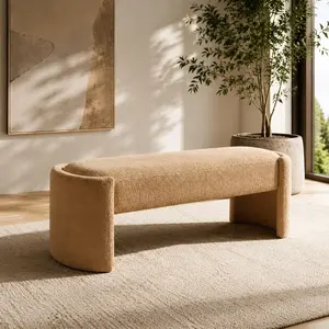 Elegant Long Ottoman Bench, Light Camel, 61.25"L x 19.75"W x 19.25"H, Modern Indoor Footrest Stool with Storage, 300 lbs Capacity