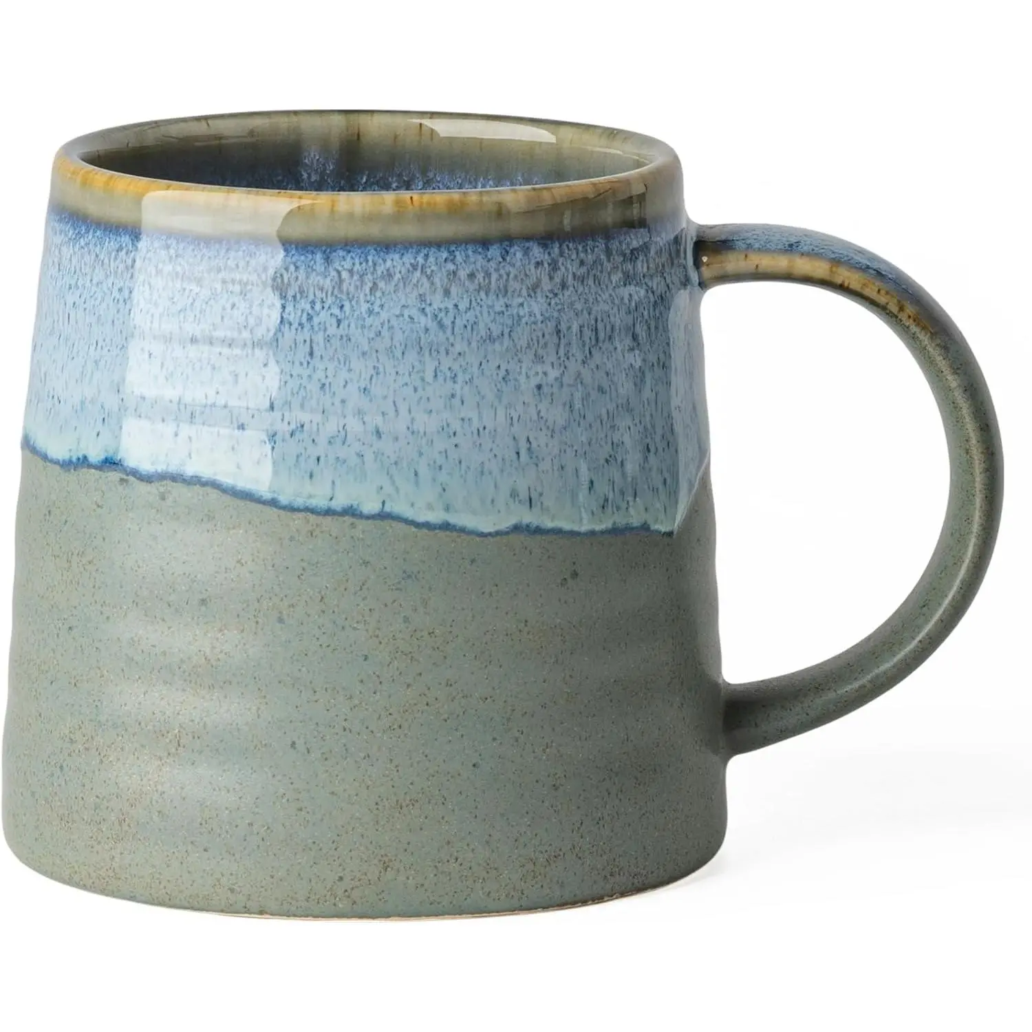 15.5 Oz Large Reactive  Ceramic Mug, Heavy Weighted Stoneware Coffee Cup, Wide Base, Thick Wall Big  Cup with Custom Package Box, Microwave & Dishwasher Safe(Blue-Grey)