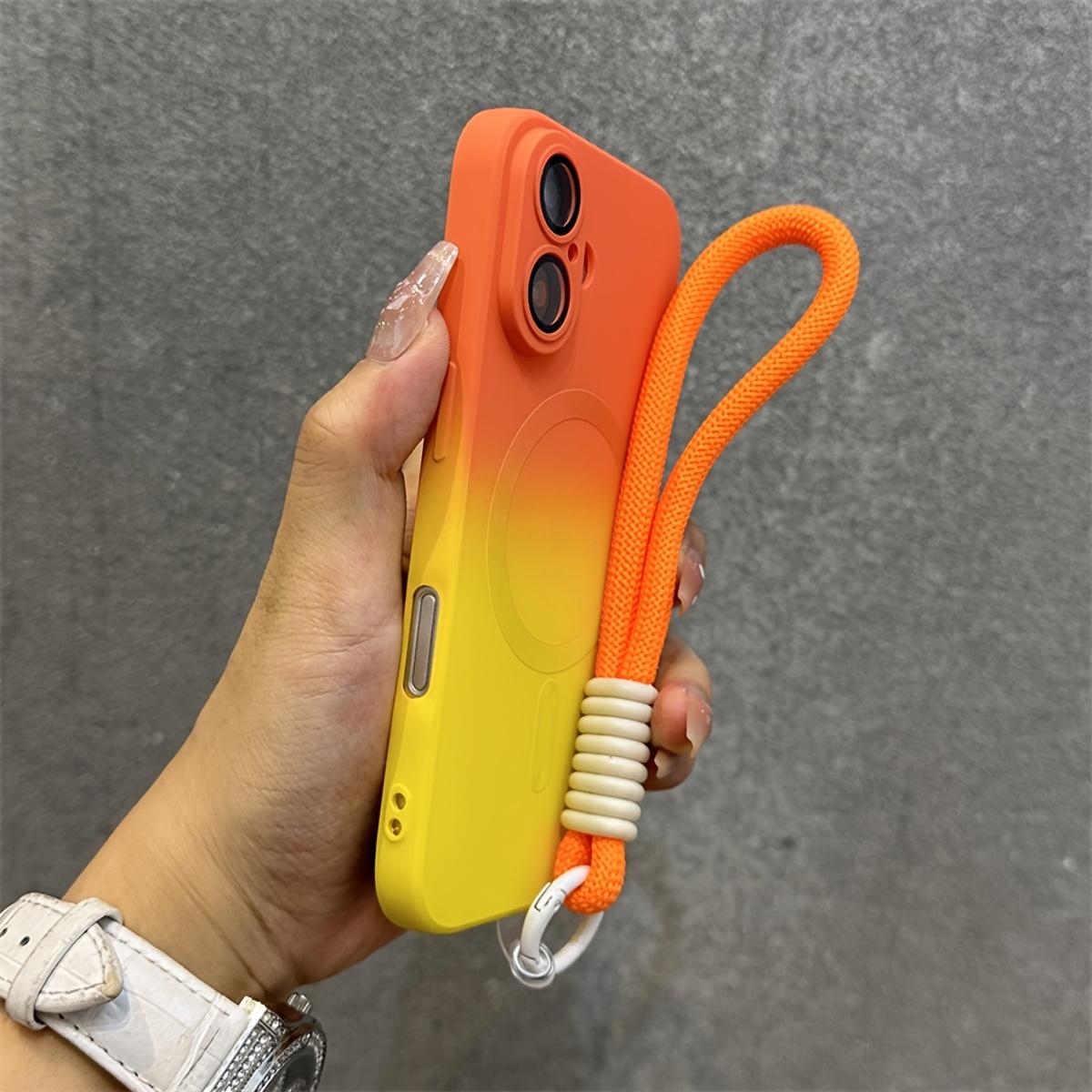 Phone case: Luxury Gradient Pattern Magnetic Wireless Charge Wristaband Strap Phone Case for iPhone 11 12 13 14 15 16 Pro Max Plus Soft Cover iphone 12