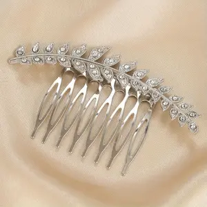 1pc of New Minimalist and Stylish Rhinestone-embellished Leaf Hair Comb, Bridal Wedding Forest-style Updo Accessory