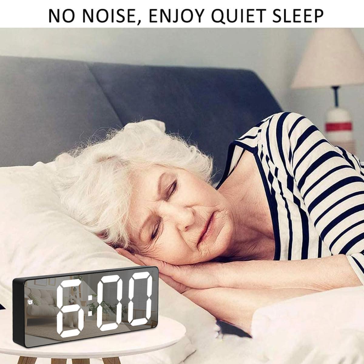 LED Digital Alarm Clock for Bedroom, Mini Size 12/24H LED Display Temperature Date Snooze Mode 3 Adjustable Brightness, Perfect for Living Room Office Desk