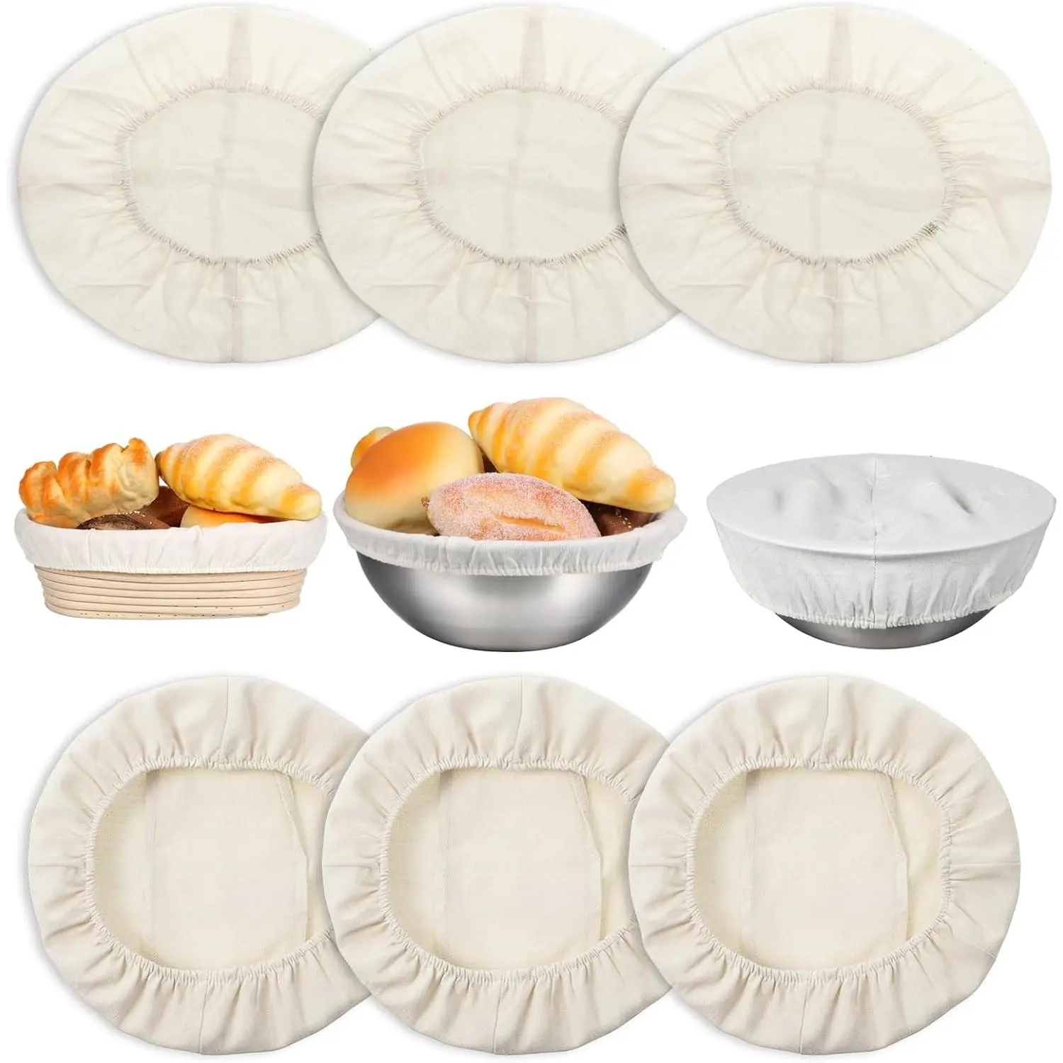 6 count  Bread Proofing Covers, Basket Linen Cloths Liner   Dough Cover 10 Inch Oval 9 Inch Round Cloth  Rattan Banneton Proofing Baking Sourdough Basket Covers for  Dough