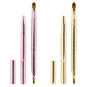 2 Pack Retractable Double-Ended Lip Brushes for Lipstick Lip Gloss Travel Makeup Brush Applicator with Cap