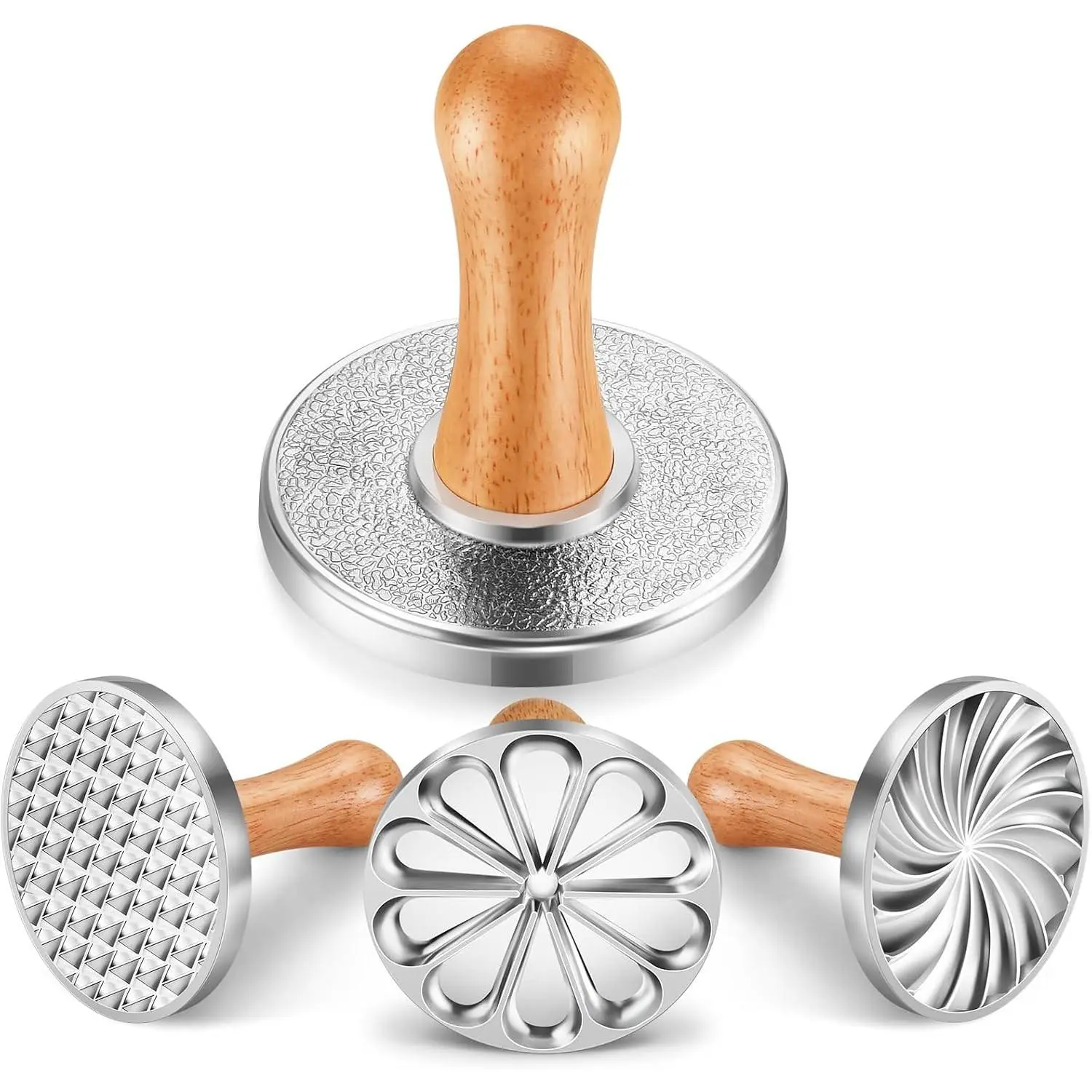 Cookie Stamps Set of 3, Metal Christmas Cookies Press Cutter Mold with Wooden Handle, Cookie Decorating Supplies for DIY Baking, Cake, Pastry,Christmas