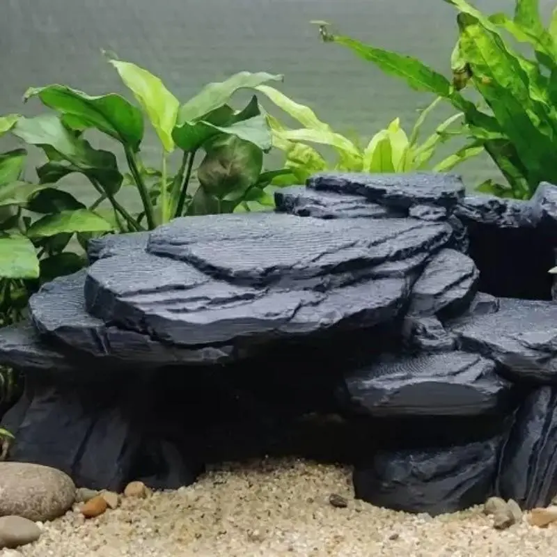 3D Printed Rock Aquarium Hideout Cave, Natural Stone Reptile Tank Decor, Fish Turtle Lizard Terrarium Hiding Shelter, Landscape Ornament
