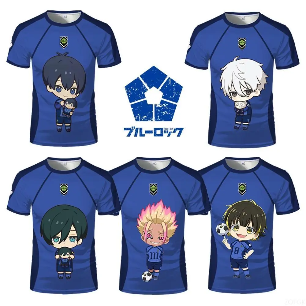 Japanese Anime Blue Lock Eleven Jersey Isagi Nagi Cute Pattern 3D T-shirt Men and Women Cartoon Character 3D Print Tops