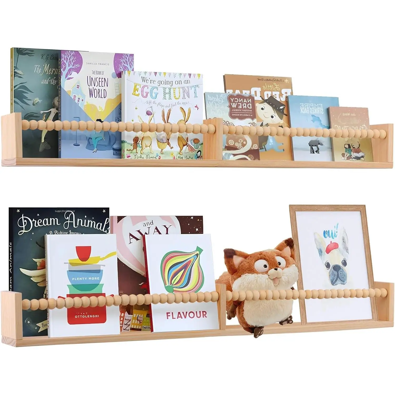 Nursery Book Shelves - Wall Mounted Set of 2, 32 inches Wooden Floating Bookshelves for Kids' Room and Study Room