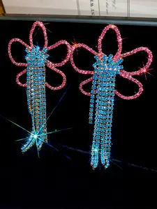 Women's Crystal Flower Rhinestone Long Dangle Earrings, Unique Floral Design, Elegant Jewelry for Weddings Parties Evening Wear, Casual Style Accessories