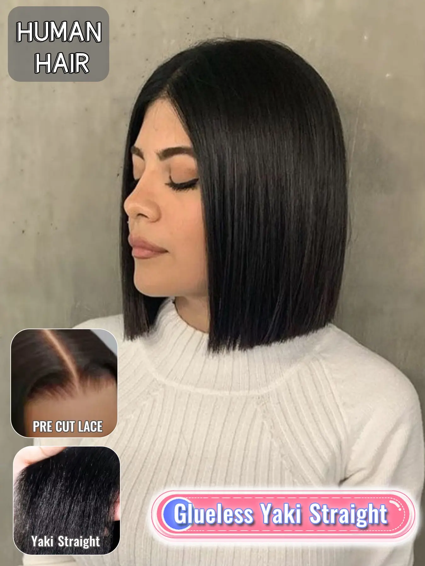 Human Hair Yaki Bob Wig, 10 Inch Textured Straight Short Cut with 4x4 Lace Closure, Clean Center Part, Salon-Inspired Yaki Finish, Natural Volume and Soft Hair Flow for Women