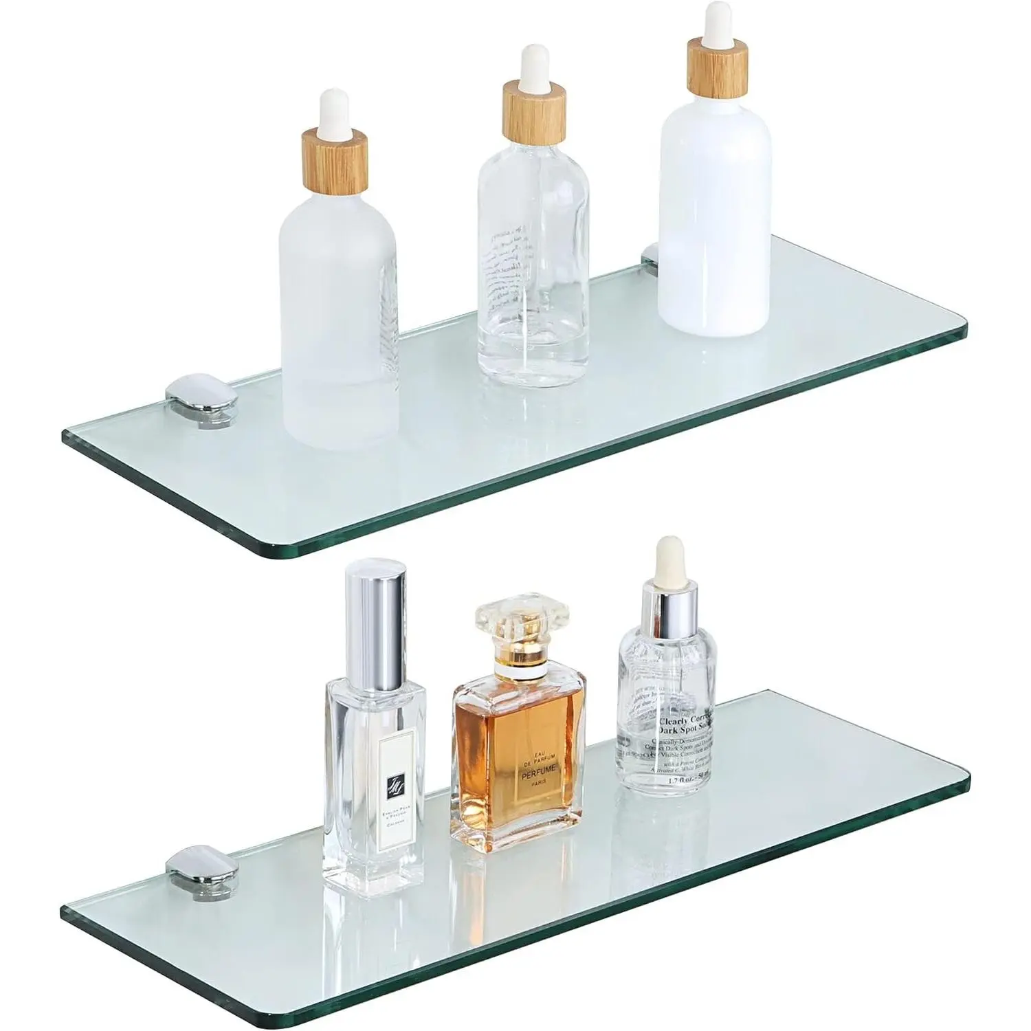 Floating Glass Shelves for Bathroom, Tempered Glass Shelf for Wall 15 x 5 Inch 2 Pack, Clear