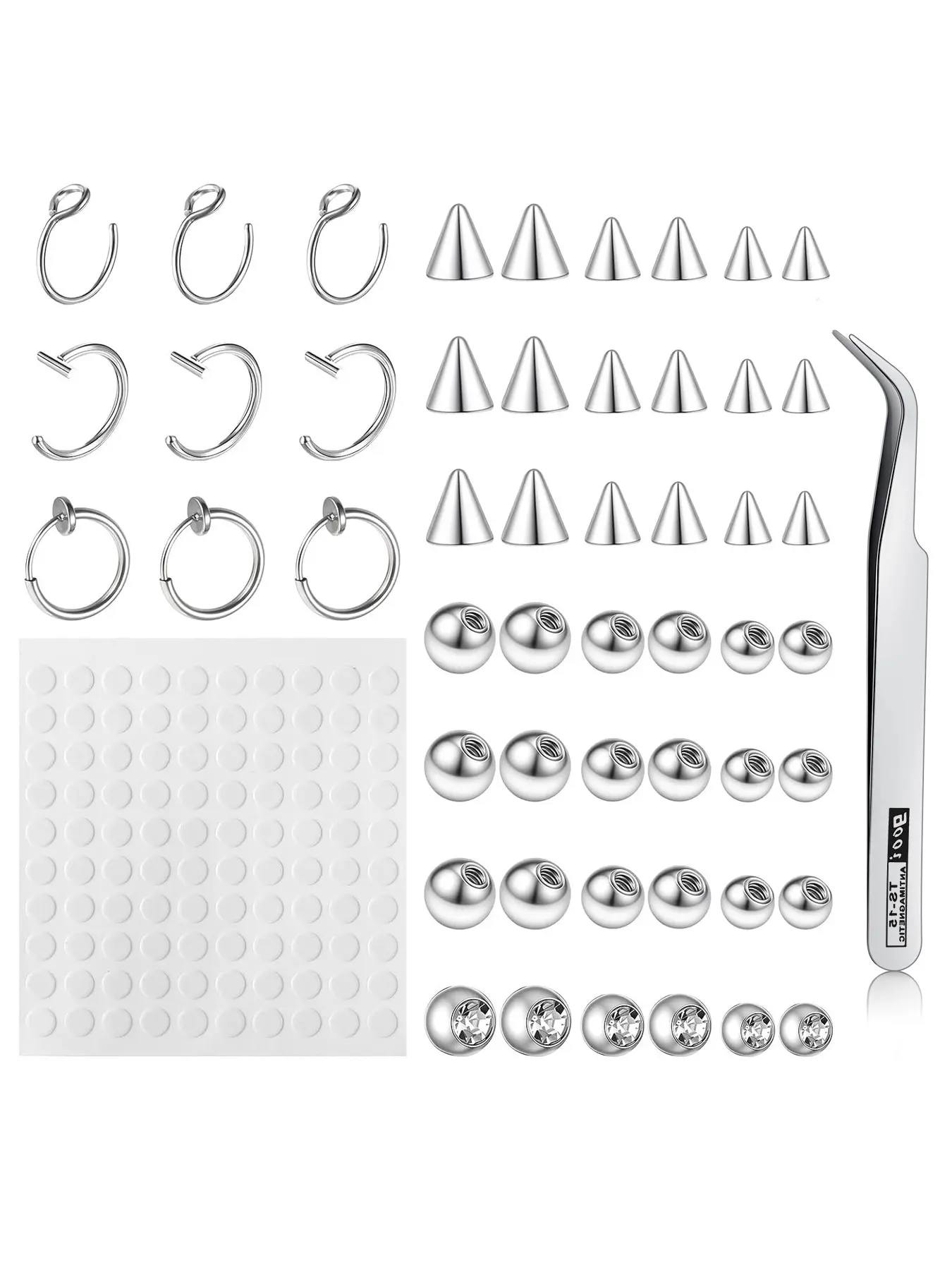 Fake Eyebrow Piercing Silver Fake Nose Piercing Ring False Piercings Nose Rings Hoop Body Jewelry Face Jewels Faux Lip Studs Replacement Spike Punk Fashion Accessories