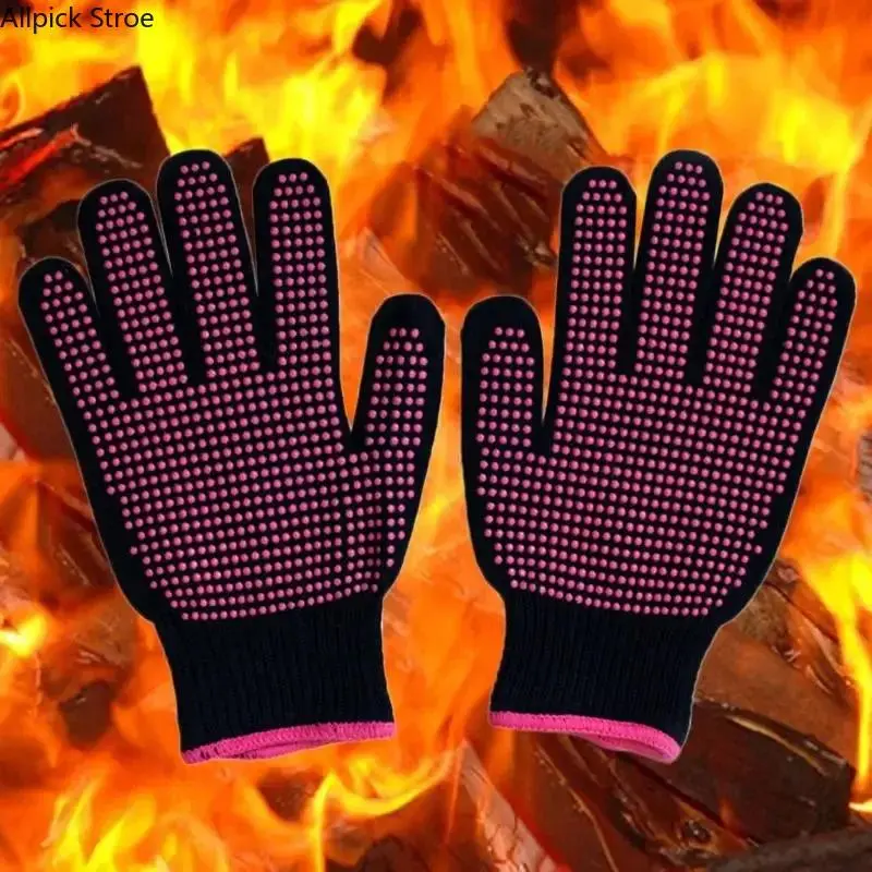 1 Pair Heatproof Oven Gloves - Oven-Safe, Cut Resistant, Non-Slip Silicone Gloves for Kitchen, Grill, Rosered 1 Pair, Red 1Pair