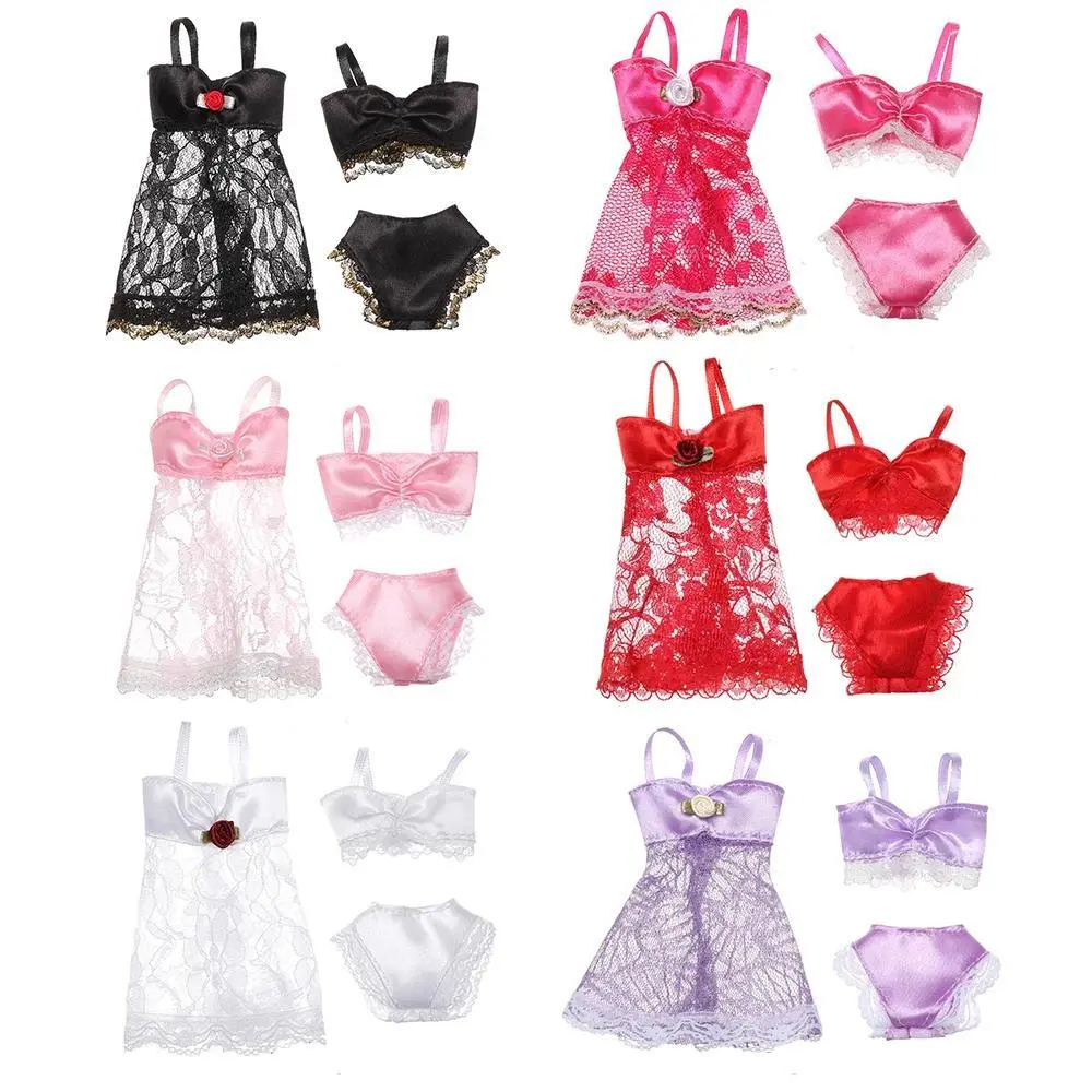 1/6 Scale Unisex Doll Clothing Set - 3Pcs 3-in-1 Black Kit with Lace Fabric Bra, Underwear & Homewear Accessories for Classic Novelty Toys