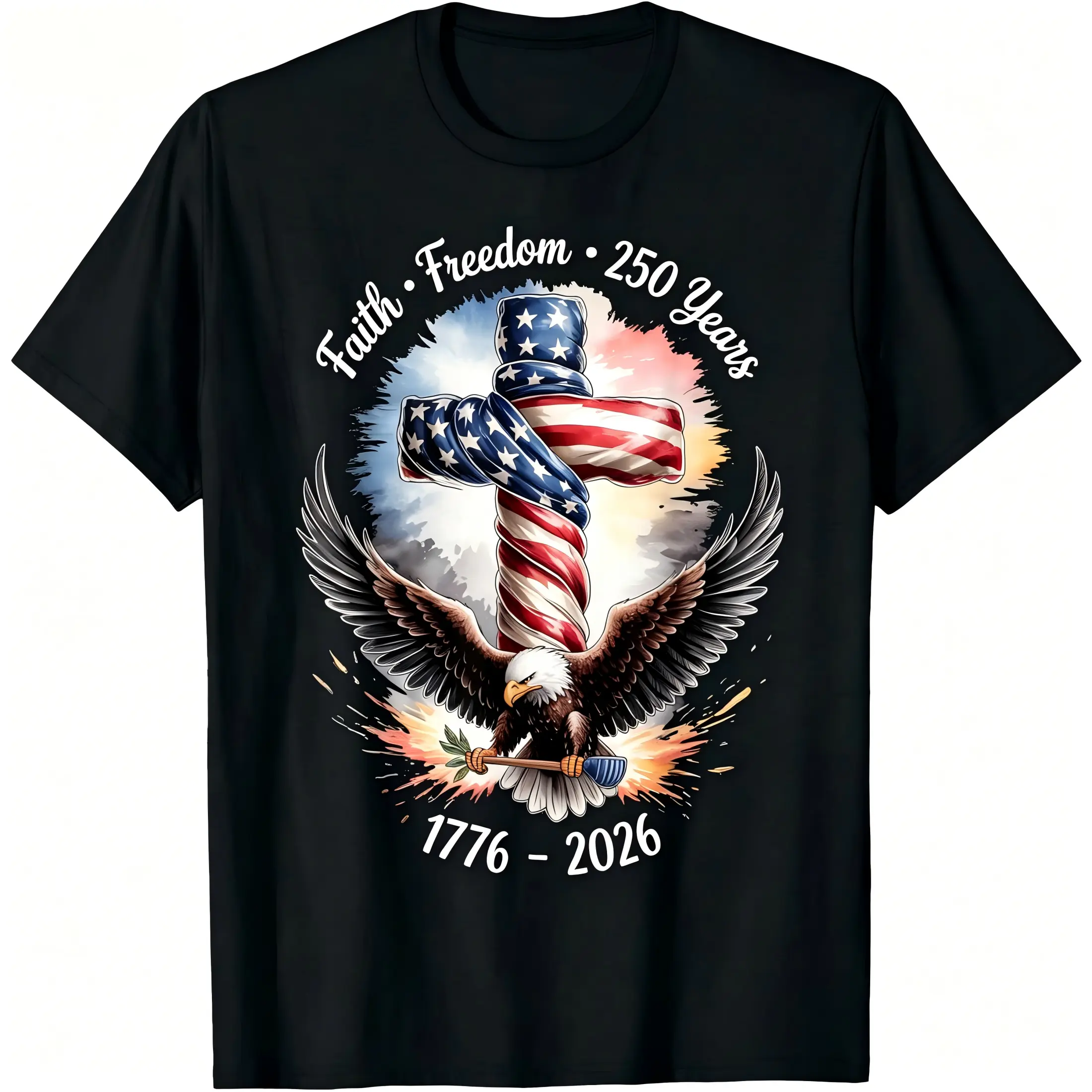 Vintage 250 Years Faith Freedom 1776-2026 USA T-Shirt for Men & Women - Crew Neck Casual Tee, Soft Breathable Cotton, Great for Father's Day Gifts & 250th Independence Anniversary, Christmas Thanksgiving History Apparel, Machine Washable