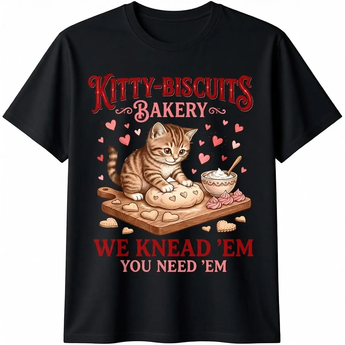 Men's Unisex Streetwear Comfy Short-Sleeve Retro Vintage Cat Biscuits Bakery Happy Valentine's Day Fit T-Shirt, Shortsleeve, Fashion, Casual, Tee, Tops