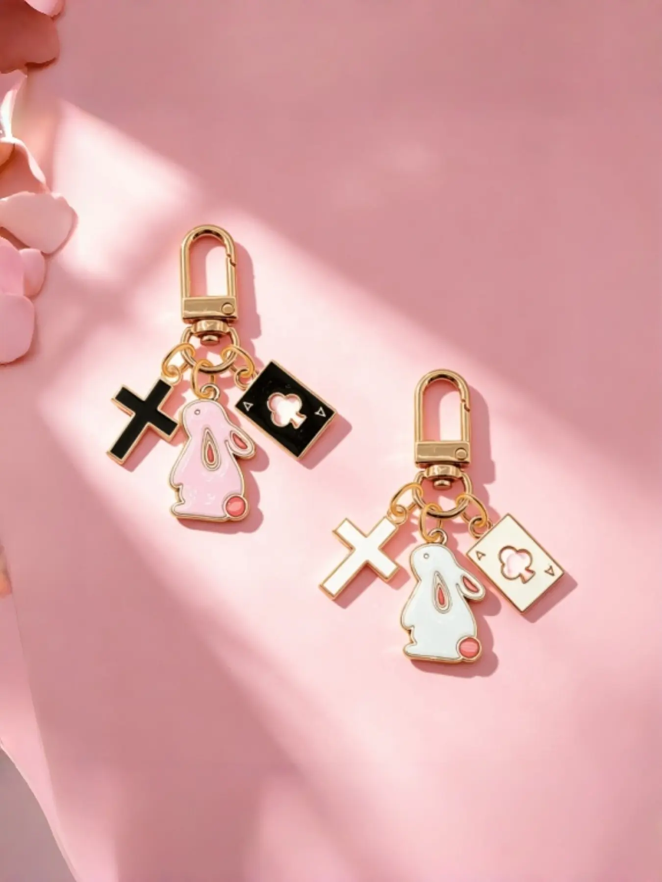 Cute Cartoon Bunny Poker Card Keychain, Versatile Cross Metal Keychain, Perfect for Holidays, Daily Wear, Religious Believers
