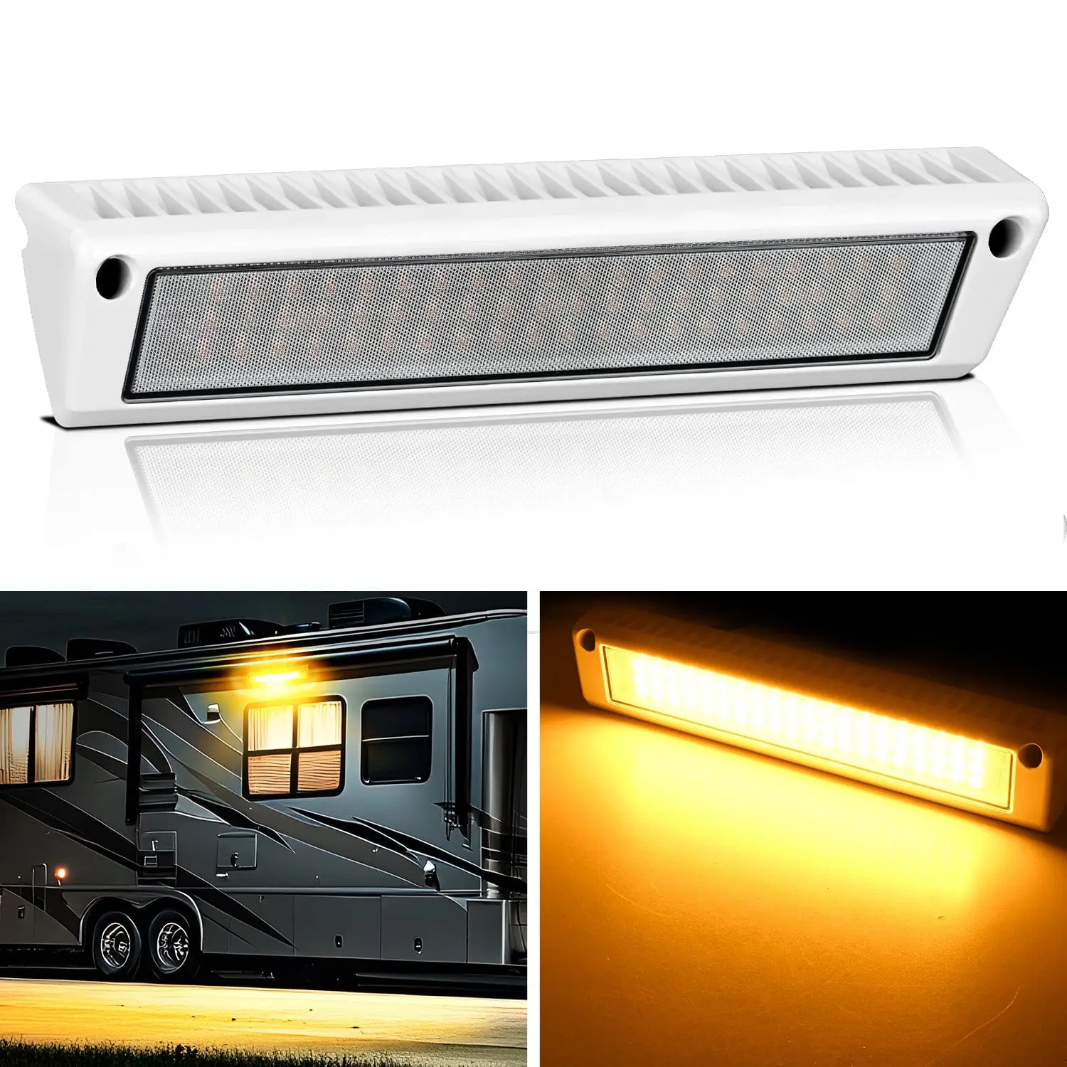 Nilight RV Exterior Light 13 Inch Amber Beam Porch Lights White Aluminum