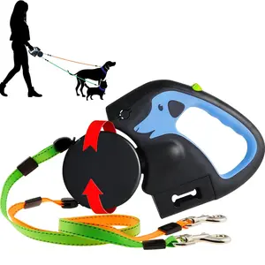 2026 Version Dual Dog Retractable Leashes, Auto Unwind, 50 Lbs Capacity, 10 Ft Per Dog, Color-Coded Control, Reflective Leash, Free Trash Bag Roll
