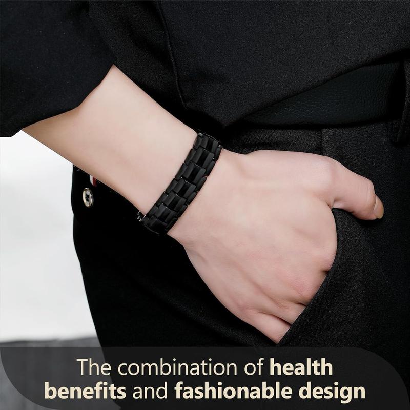 Jecanori Magnetic Bracelets for Men, Titanium Steel Magnet Bracelet with Double Rows Effective 4 Elements Stones Adjustable Bangle
