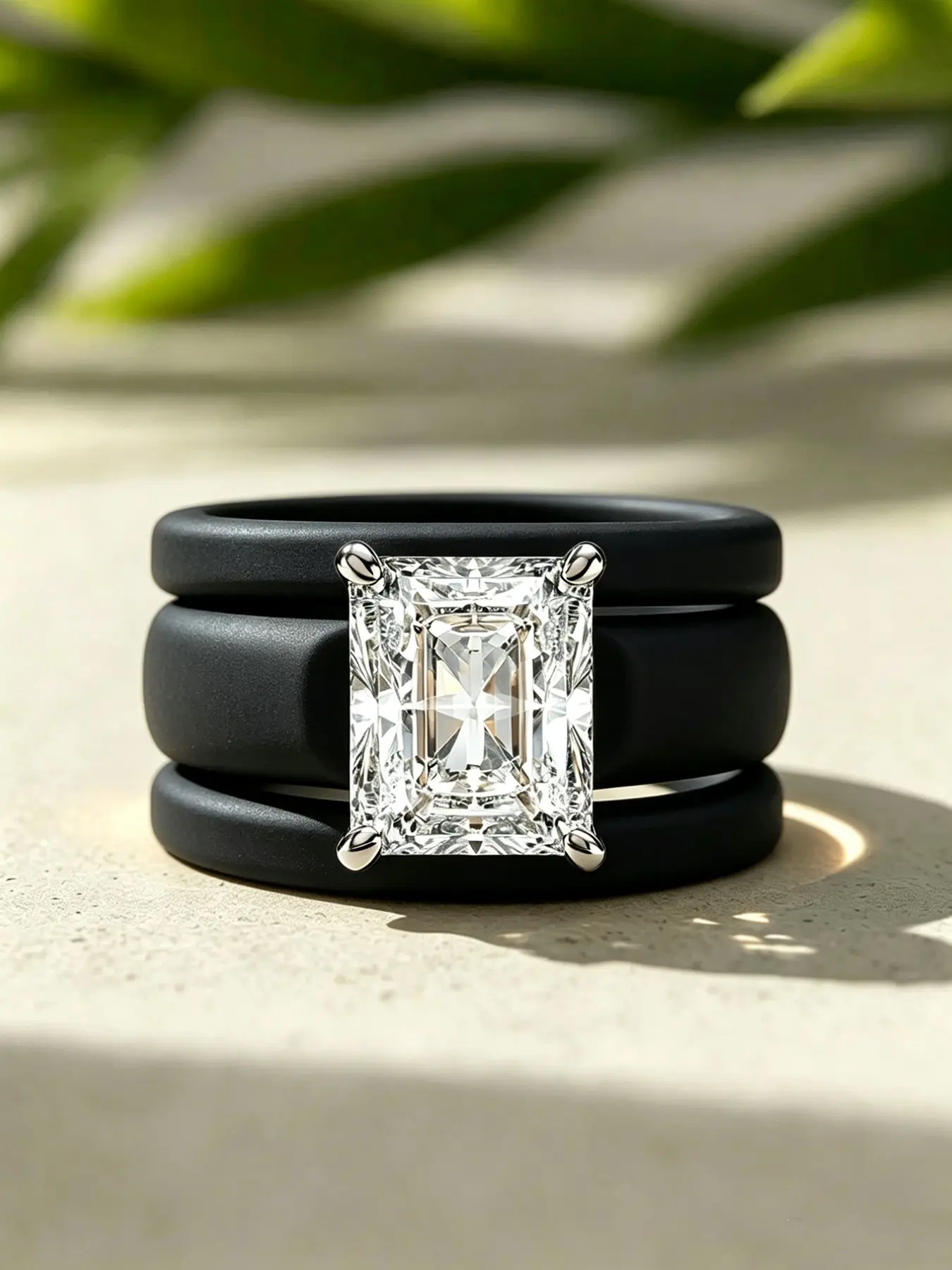 3-Piece Stackable Silicone Ring Set, Emerald Cut Transparent Cubic Zirconia Decorative Rings, Women's Fashion Wedding Jewelry Gift