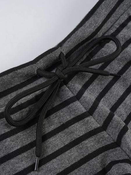 Striped Off-Shoulder Asymmetrical Two-Piece Set, Casual Comfortable Loose Long Sleeve Top + Drawstring Waist Shorts