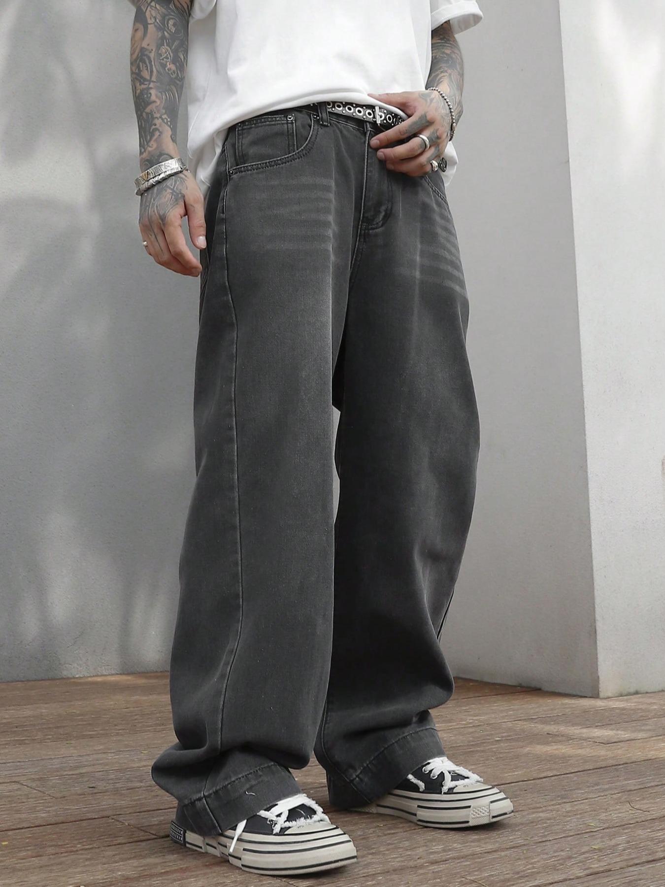 Men's Wide Leg Jeans, Loose Casual Comfy Denim Trousers for Daily Wear, Fashion Men's Bottoms for All Seasons, Pants, Menswear