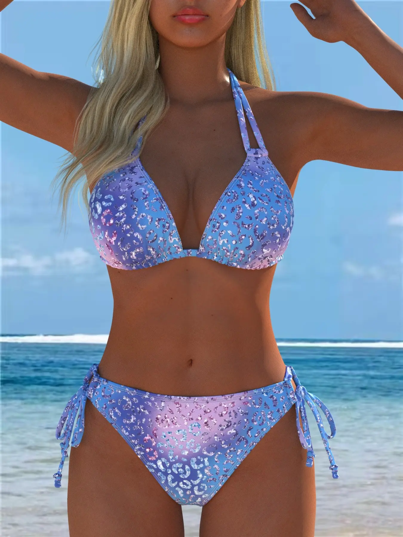 Sexy Fashion Women's Two-Piece Bikini Sets Swimsuit, Colorful Print Side Tie Triangle Bottoms, Beach Vacation Pool Party Swimwear, Summer Swimsuits, Beachwear Swimsuits