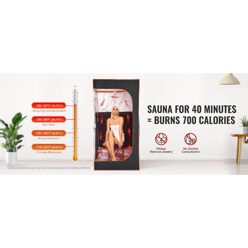 VEVOR Sauna Tent Portable Full Size, 1400W Personal Sauna Kit for Home Spa, Detoxify Soothing Infrared Heated Body Therapy, Time Temperature Remote Control With Chair Floor Mat