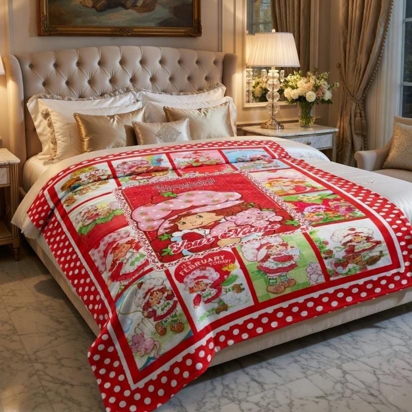 Strawberry Girl Custom Name Blanket Ultra Soft Flannel Cozy Warm Bedroom Couch Sofa Throw Decor Decorative Throw Perfect Birthday Gift Christmas Gift for Girls Women Adults Viral Trending Kawaii Personalized Aesthetic Style