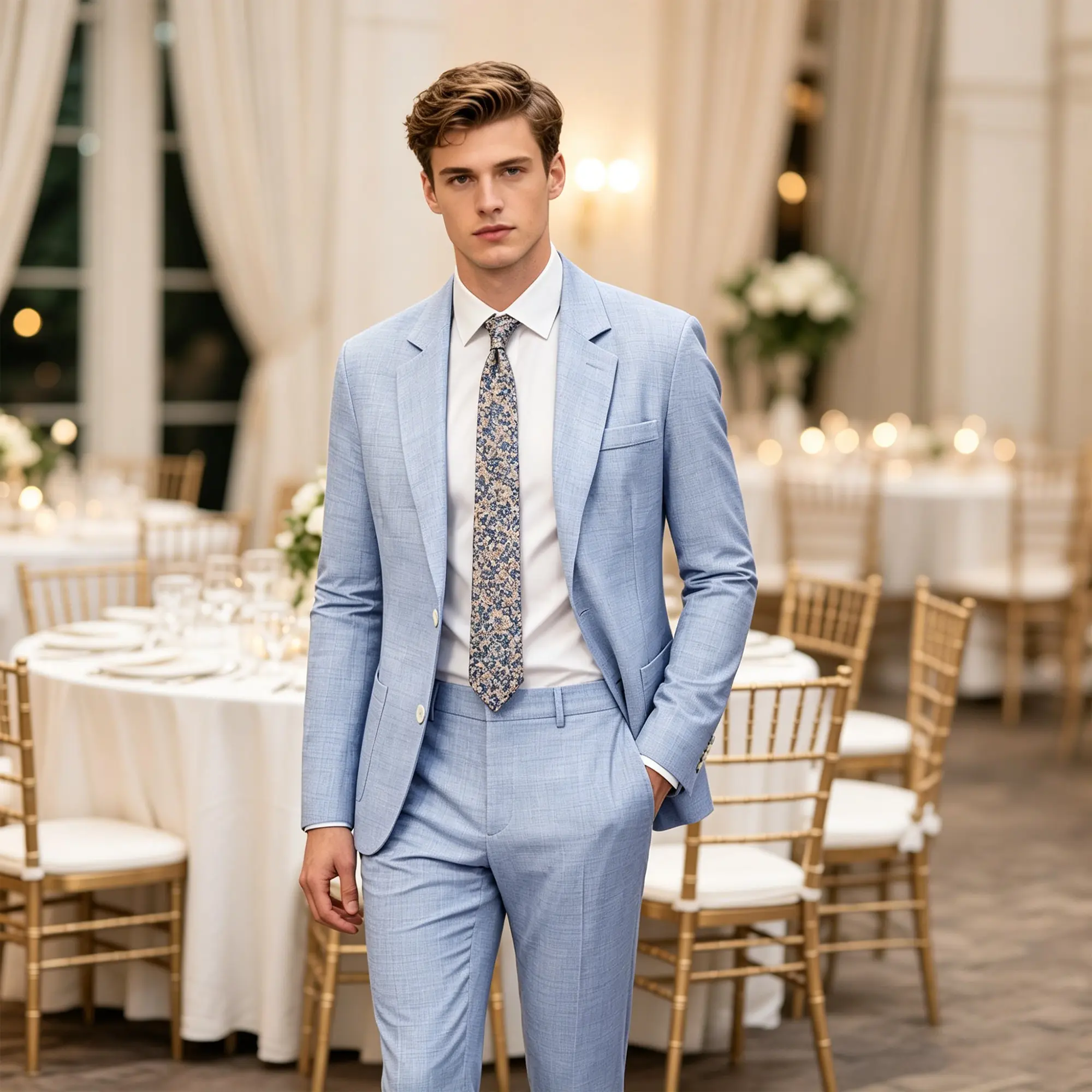 Men's Minimalist Long Sleeve 2-Piece Slim Fit Suit Set - Relaxed Light Textured Slim Blazer & Pants, Formal Wear for Resort Wedding, Daytime Banquet, Workwear, 3 Colors, Office, Menswear, Outdoor