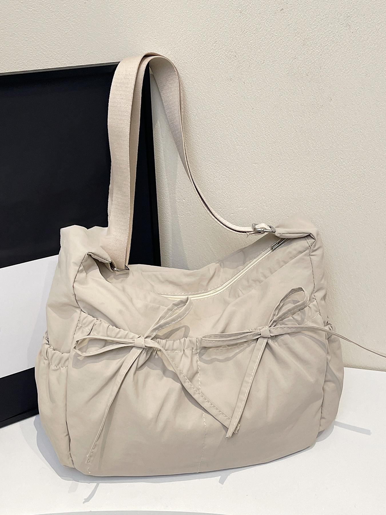 Simple and fashionable multi-color drawstring pleated bag, casual one-shoulder underarm bag, versatile exquisite bow design, niche personality messenger bag, suitable for students, office workers daily commuting, etc., Crossbody Tote Bag
