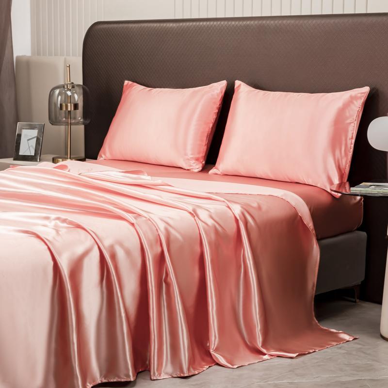 6-piece 100% polyester satin bed sheet set, including (1 fitted sheet + 1 flat sheet + 4 pillowcases), complete bedding set, solid color, machine washable - bedroom essentials, suitable for single, double, king, and queen size beds.