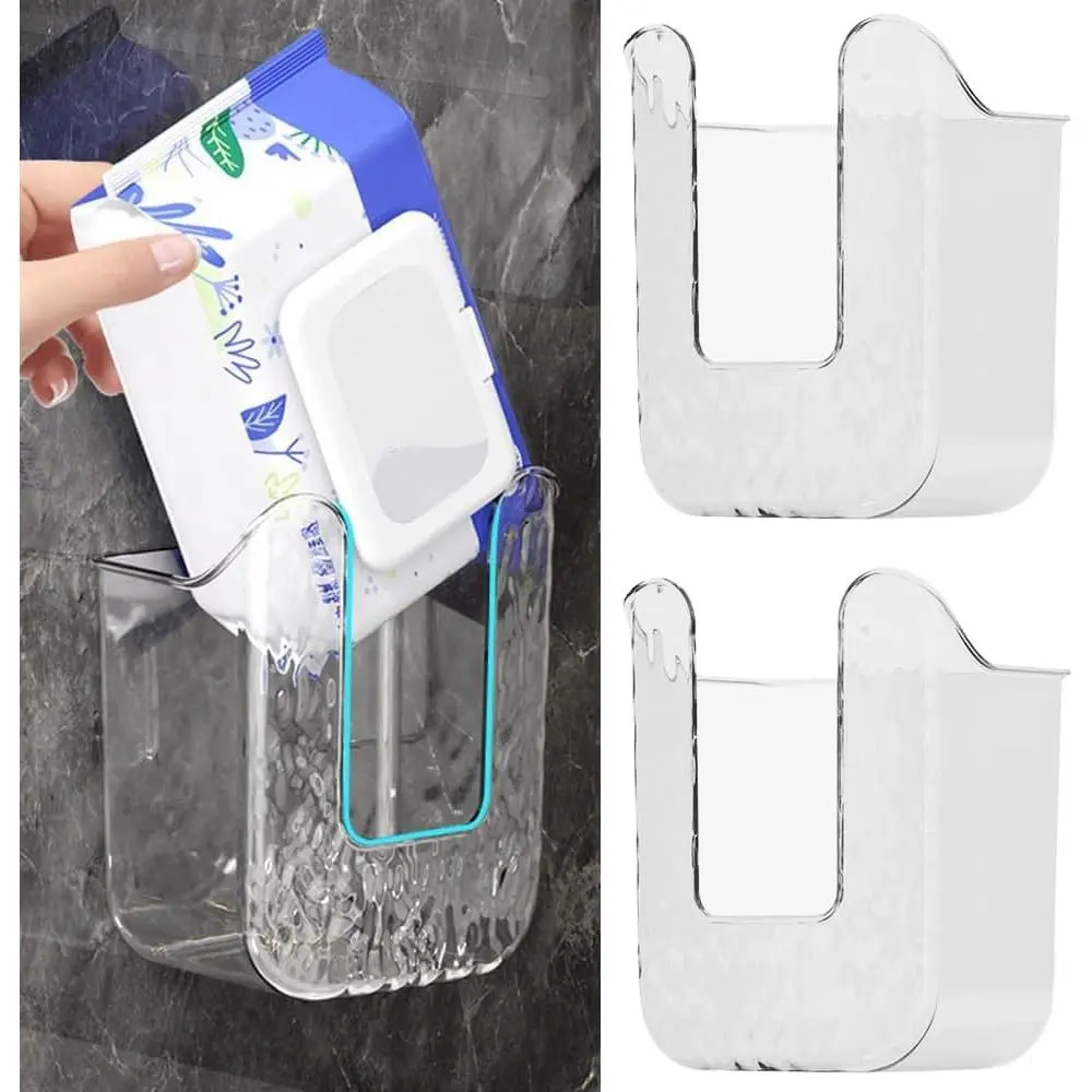 Bathroom Wipes Holder, 2 count Wall-Mounted Wipe Storage Box,  Wipes Container with Adhesive Mount for Toilet and Bathroom